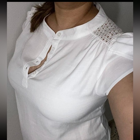 White cap sleeve blouse top - Picture 5 of 9